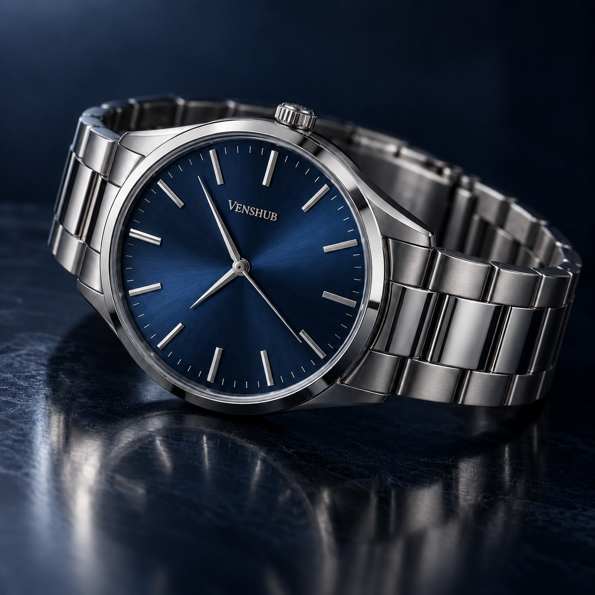 Navy Meridian Steel Watch